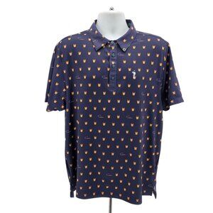 William Murray Mens Large Shirt Polo Manhattan Cocktail Print Navy Blue Golf